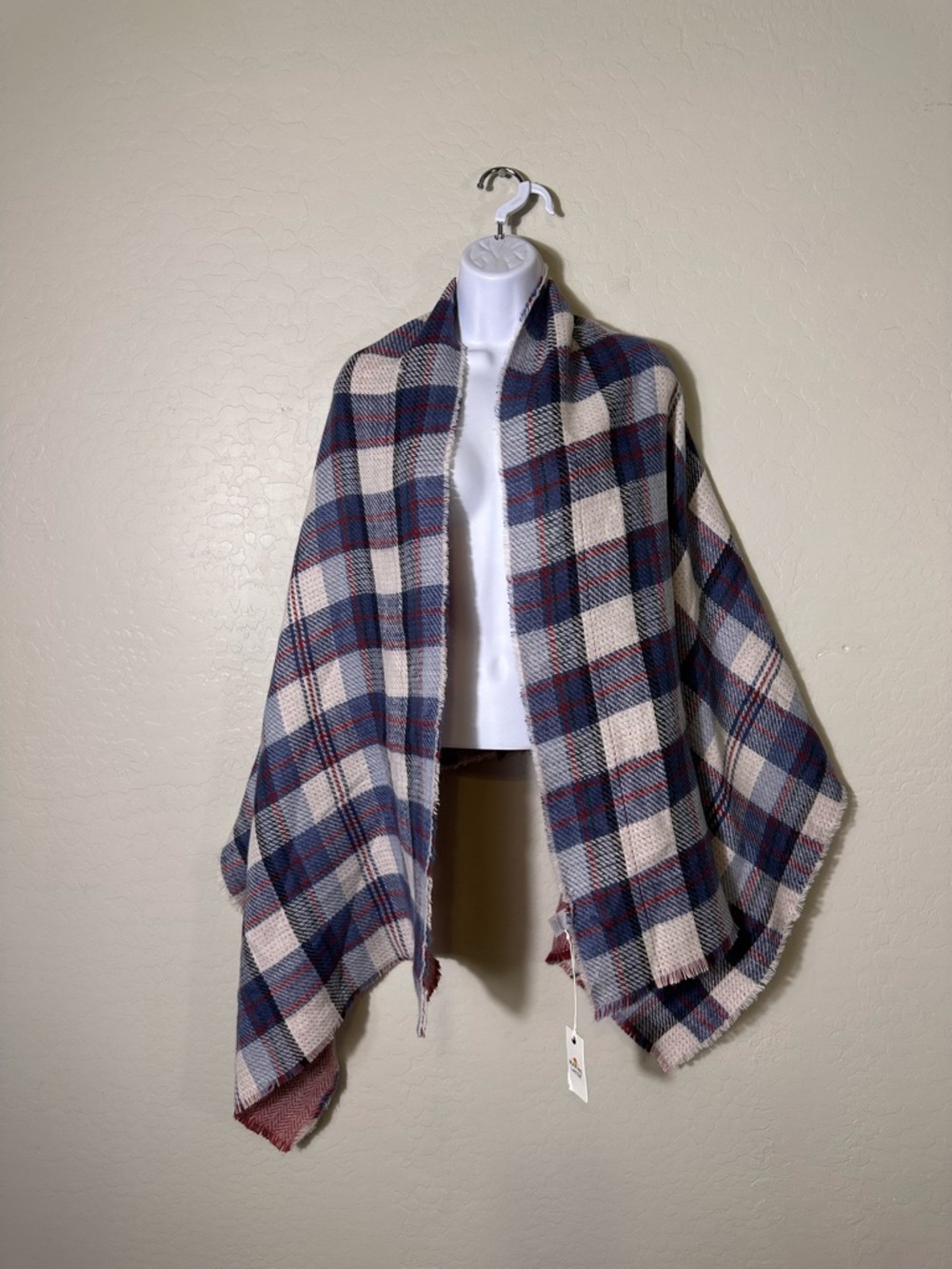 Marine Layer Plaid Shawl Wrap in Navy, Cream & Burgundy